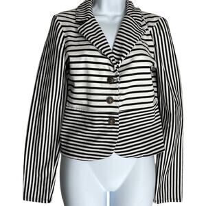 Olsenboye Blazer Jacket Womens Size M Black White Striped Button Up Long Sleeve